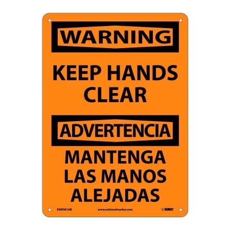 National Marker Co Bilingual Aluminum Sign - Warning Keep Hands Clear ESW501AB